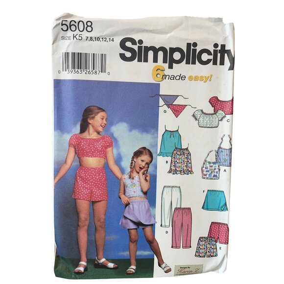 Simplicity Sewing Pattern 5608 Girls Tops Pants Shorts Skort Scarf Size 7-14 - Picture 1 of 2